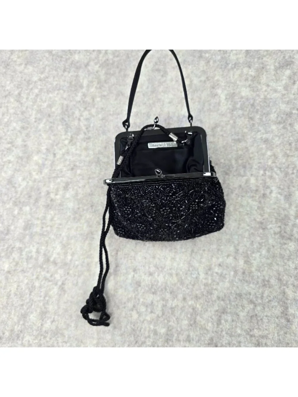 Prestige & York Beaded Evening Bag With Handle Black Satin Interior Clasp